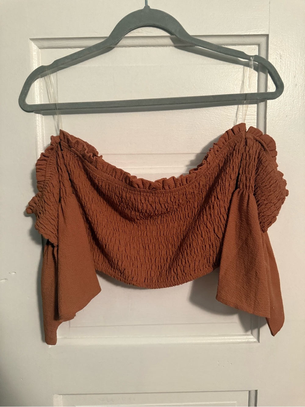 Off-Shoulder Smocked Crop Top - Rust